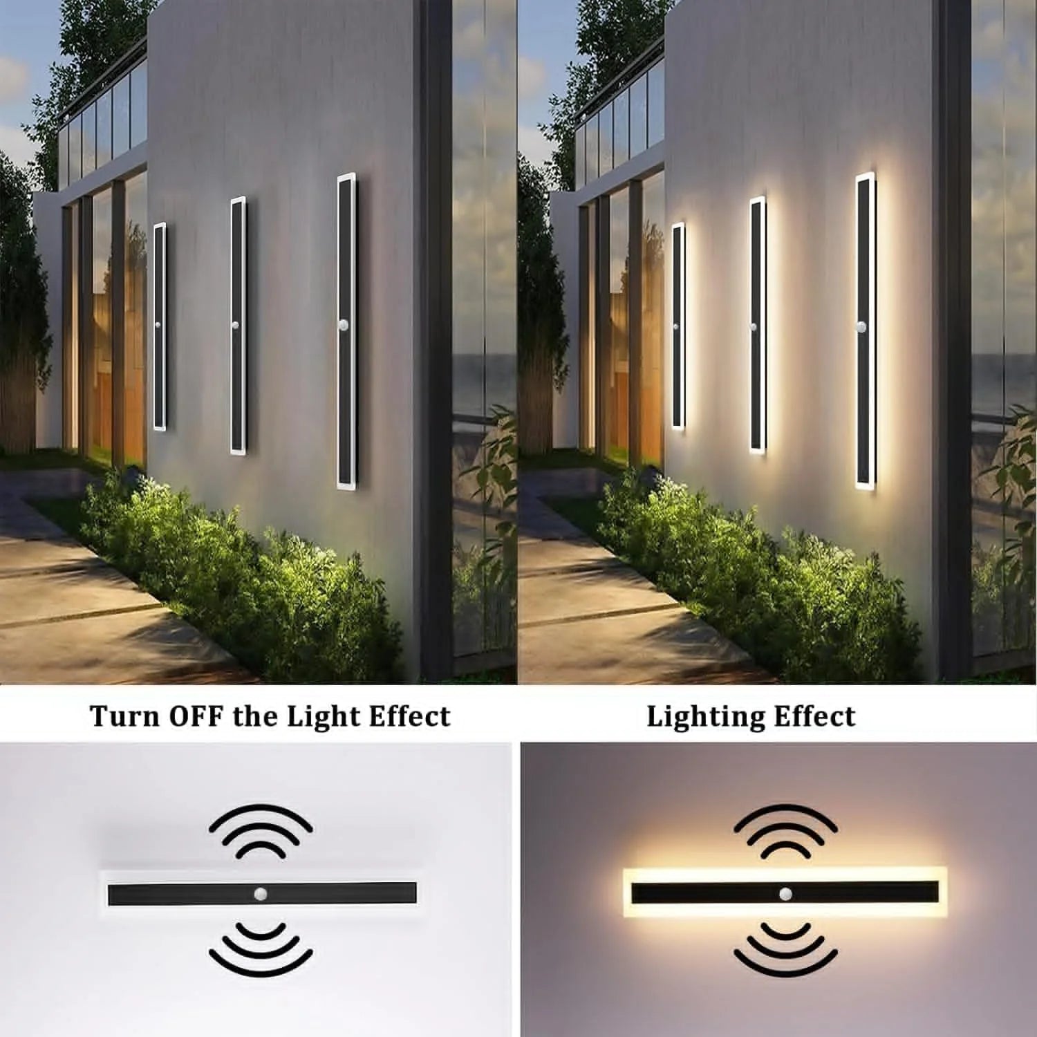 110- 240V IP65 Waterproof Porch Lamp LED Long Garden Lamp for Villa Garage Lighting FixtureOutdoor Wall Light With Motion Sensor TechElect