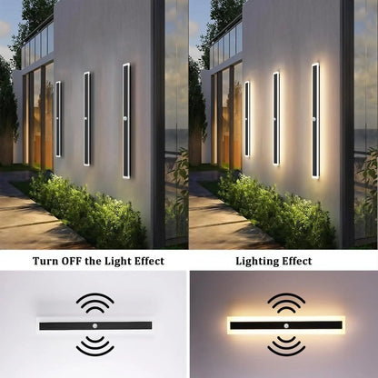 110- 240V IP65 Waterproof Porch Lamp LED Long Garden Lamp for Villa Garage Lighting FixtureOutdoor Wall Light With Motion Sensor TechElect