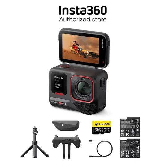 100% Original Insta360 ACE PRO 2 action camera Dual Battery Get-Set Bundle (Mini 2-in-1 Tripod + 128GB) TechElect