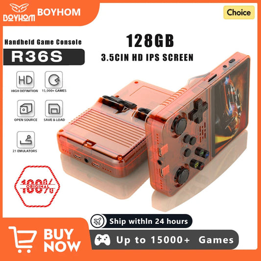 128G Open Source R36S Video Game Console Linux System 3.5 Inch IPS Screen Orange Portable Pocket Video Player 64GG best Games Techelectronicx
