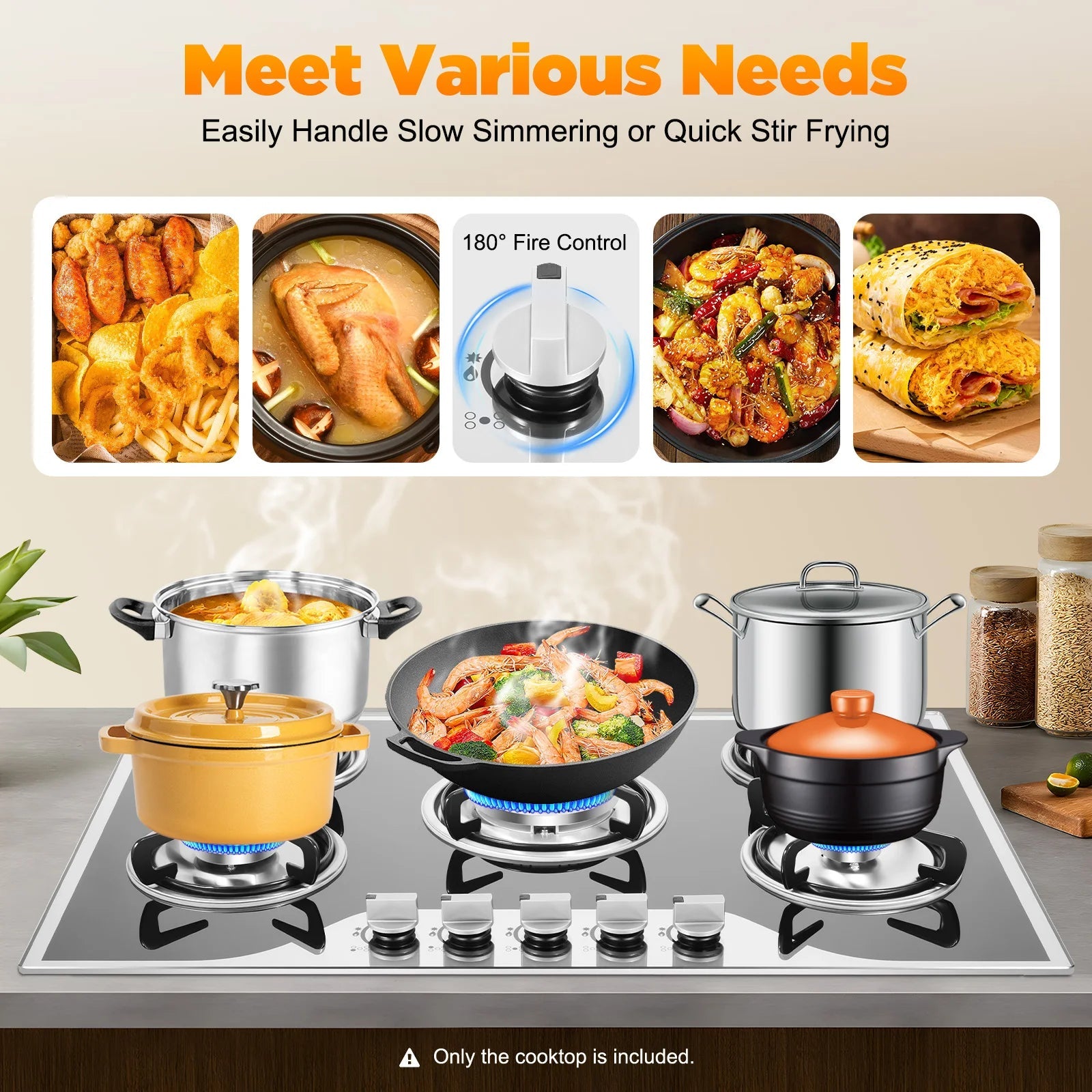 ﻿ ﻿ 5 Burner Gas Stove Glass 5-Burner Gas Hob Cooktop Hob LPG/NG for Home Commercial Kitchen Techelectronicx