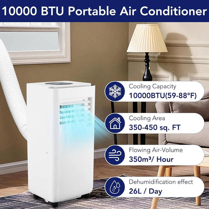 10,000 BTUPortable Air Conditione, Powerful Cooling Up To 450 Sq.Ft, 3-in-1 AC Unit Efficient Energy Saving, Ultra-Quiet, Remote Techelectronicx