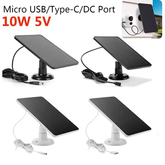 10W 5V Solar Panel Micro USB & USB-C Port Solar Charging Panel 9.8 Ft Charging Cable for Security Camera for Eufycam 3C/2C/2 Pro TechElect