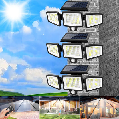 (5/4/3/2/1PCS)IP65Waterproof 3Heads Solar Outdoor Light, 210LED 2500LM Motion Sensor Security Light with Wireless Remote Control Techelectronicx