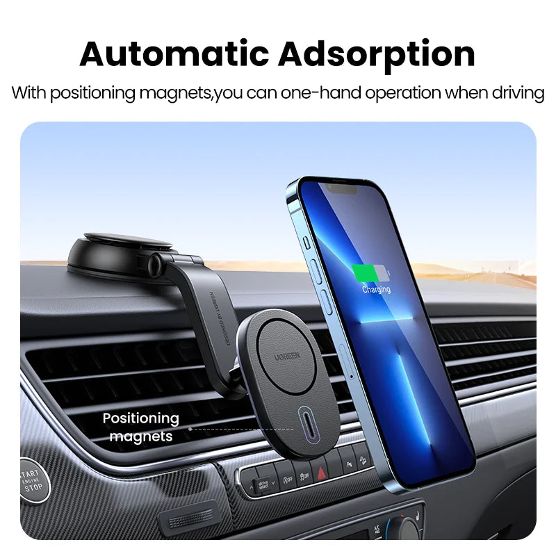 【Ship from Saudi Arabia】UGREEN Magnetic Car Phone Holder Stand 7.5W Wireless Charger For iPhone 16 15 14 13 12 Pro Max Charging - TechElect