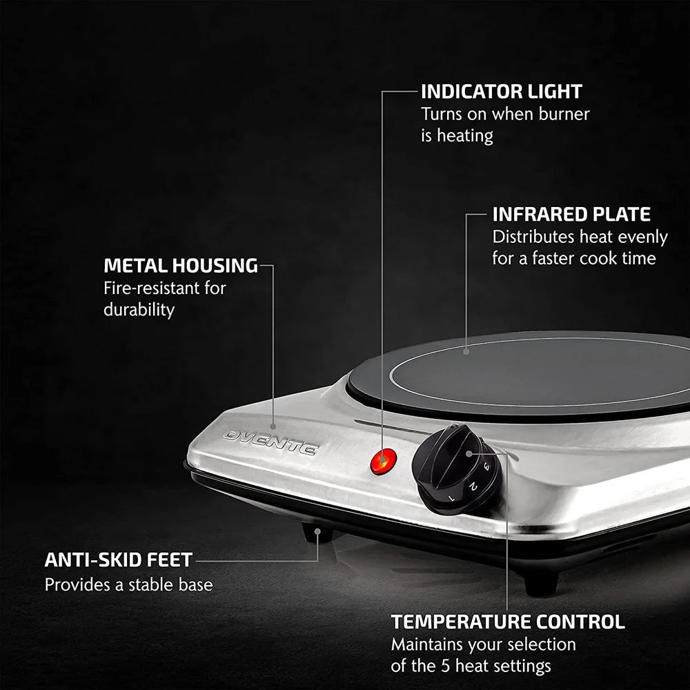 1000W Infrared Electric Hot Plate Countertop Burner Adjustable Temperature Easy Clean Portable Cooktop Home Camping RV Techelectronicx