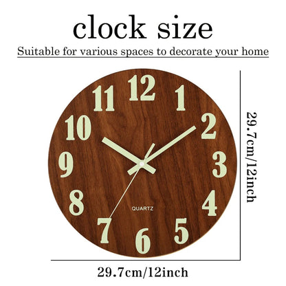 12 Inch Wooden Wall Clock with Soft Glow Night Light Nordic Fashion Silent NonTicking for Bedroom Techelectronicx