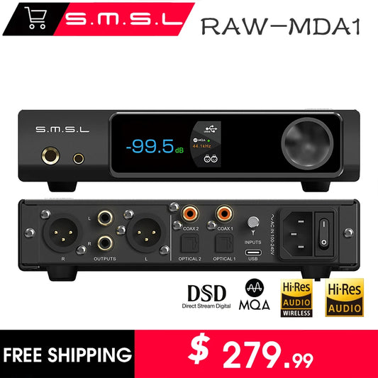 SMSL RAW-MDA1 Digital Music MQA Audio Decoder Bluetooth 5.1 Dual ES9039Q2M Lossless DSD XMOS XU316 APTX High Quality USB1.1/2.0 TechElect