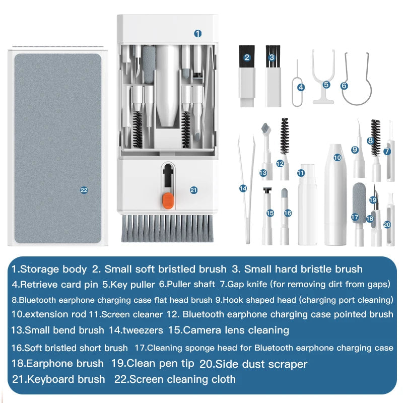 22 in 1 Cleaning Kit Keyboard Cleaner Brush Bluetooth Earphones Cleaning Pen Earbuds Phones Laptop Cleaning Tools Keycap Puller TechElect