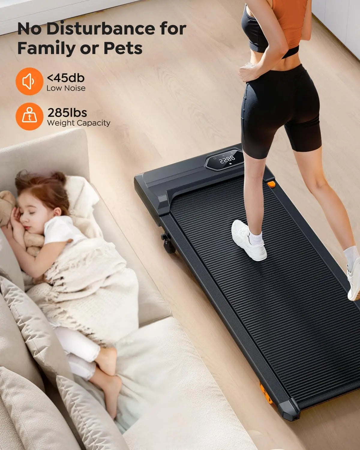 Walking Pad Treadmill with 10% Incline, Under Desk Treadmill, Compact Portable Treadmills for Home Office, 285lbs Capacity, APP/ TechElect