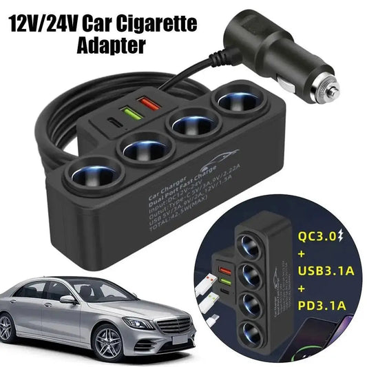 120W 4 Port USB Charging Socket Cigarette Lighter Splitter Quick Charge 12V 24V For Phone IPad 3.0 Car Charger Adapter Techelectronicx
