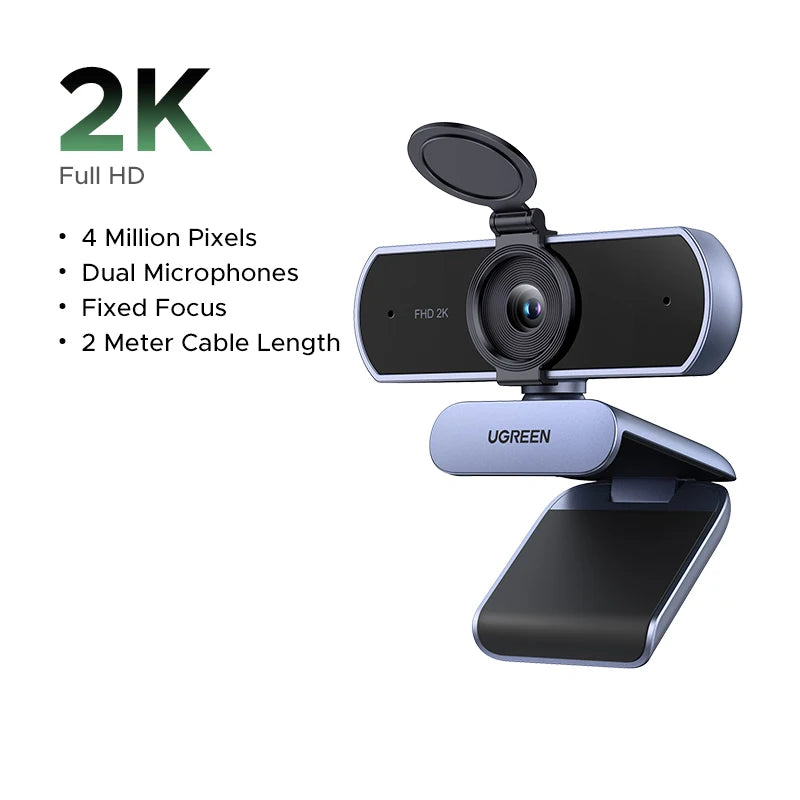 【RU】 UGREEN 2K Web cam with Microphone, Full HD 2K, Auto Light Correction, Video Webcam for Streaming Techtronicx