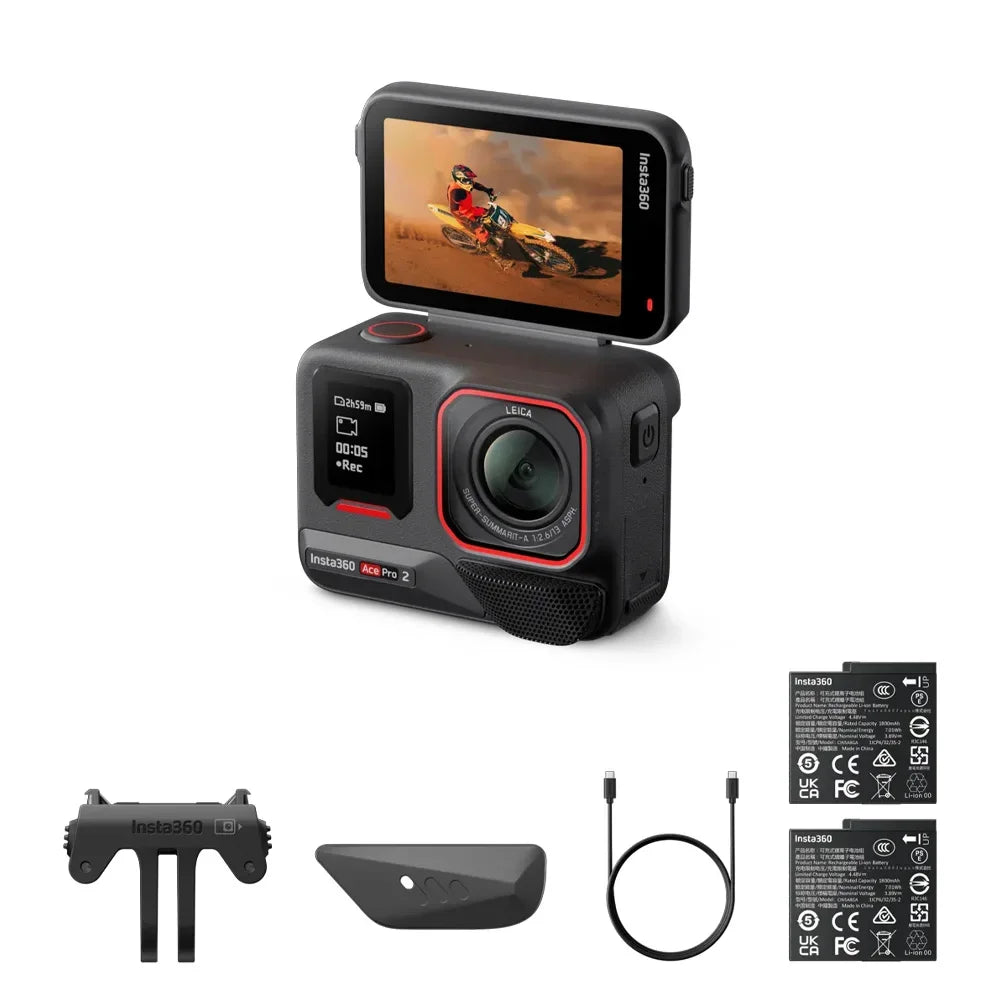 100% Original Insta360 ACE PRO 2 action camera Dual Battery Get-Set Bundle (Mini 2-in-1 Tripod + 128GB) TechElect