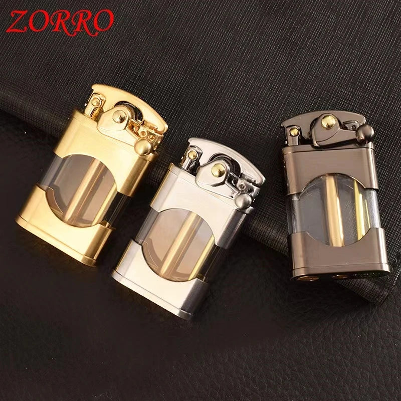 ZORRO Creative Rocker Kerosene Lighter Metal Visible Transparent Oil Bin Old Style Grinding Wheel Smoking Accessories Gadgets Techelectronicx