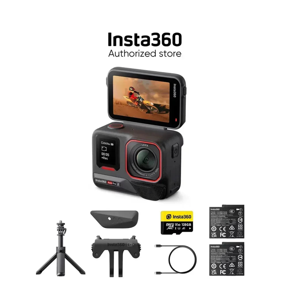 100% Original Insta360 ACE PRO 2 action camera Dual Battery Get-Set Bundle (Mini 2-in-1 Tripod + 128GB) TechElect