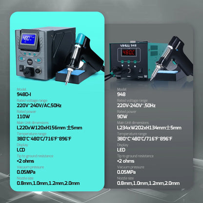 YIHUA 948D-I 110W Desoldering Station vacuum pump Suction Tin Gun Hot Air Gun welding sucker LCD Electric Soldering Iron Station TechElect