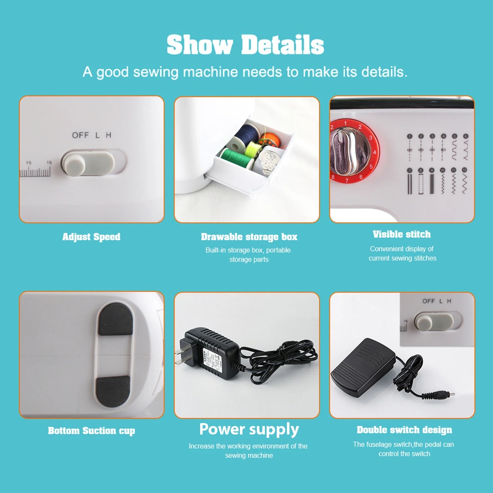 12 Stitches Electric Sewing Machine Mini Double Thread Sewing Machine with Foot Pedal High Quality US Plug TechElect
