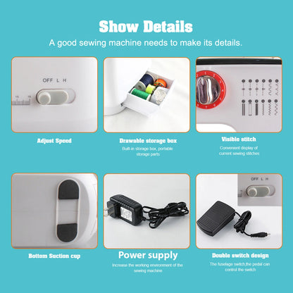 12 Stitches Electric Sewing Machine Mini Double Thread Sewing Machine with Foot Pedal High Quality US Plug TechElect