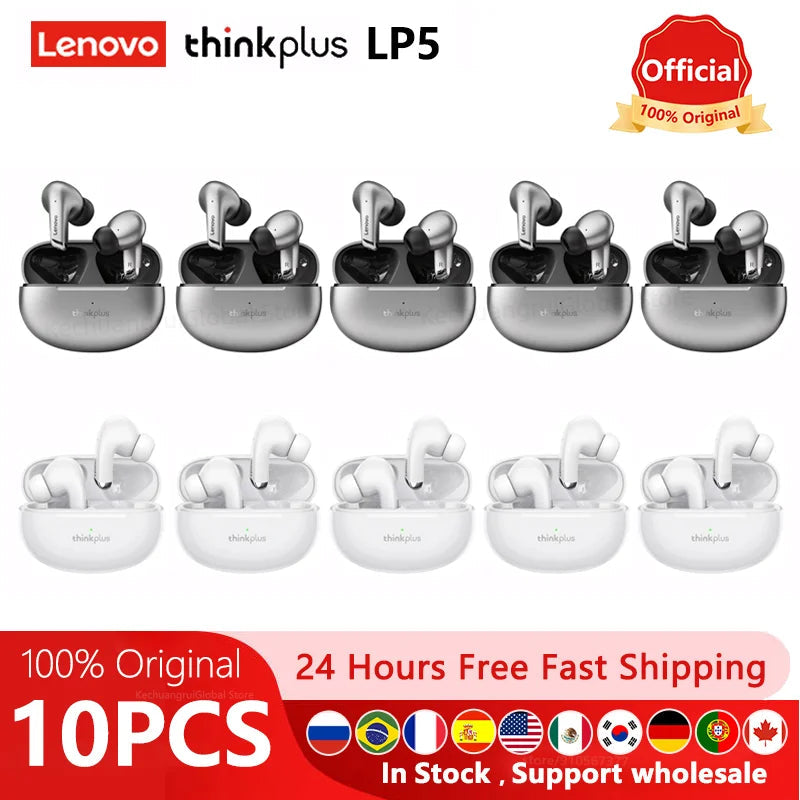 10pcs 100% Original Lenovo LP5 Wireless Bluetooth Earbuds /2pcs lenovolp5 HiFi Music Earphone with Mic Headphones Sports Headset Techelectronicx