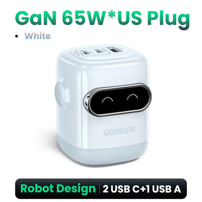 【US Plug】UGREEN 65W 30W GaN Charger Robot Design QC4.0 3.0 PPS for iPhone 16 15 14 Pro Macbook Laptops Tablet PD3.0 Fast Charger Techelectronicx