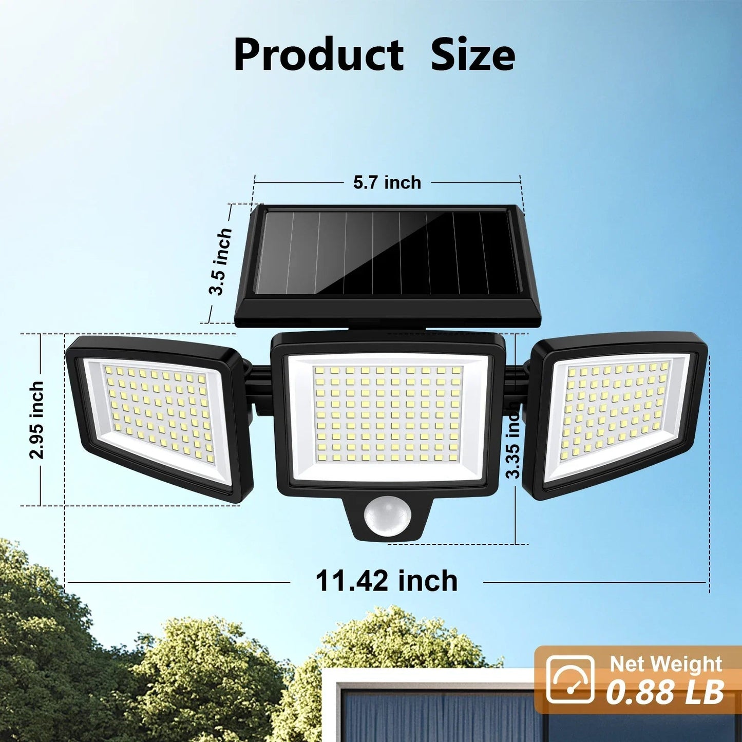 (5/4/3/2/1PCS)IP65Waterproof 3Heads Solar Outdoor Light, 210LED 2500LM Motion Sensor Security Light with Wireless Remote Control Techelectronicx