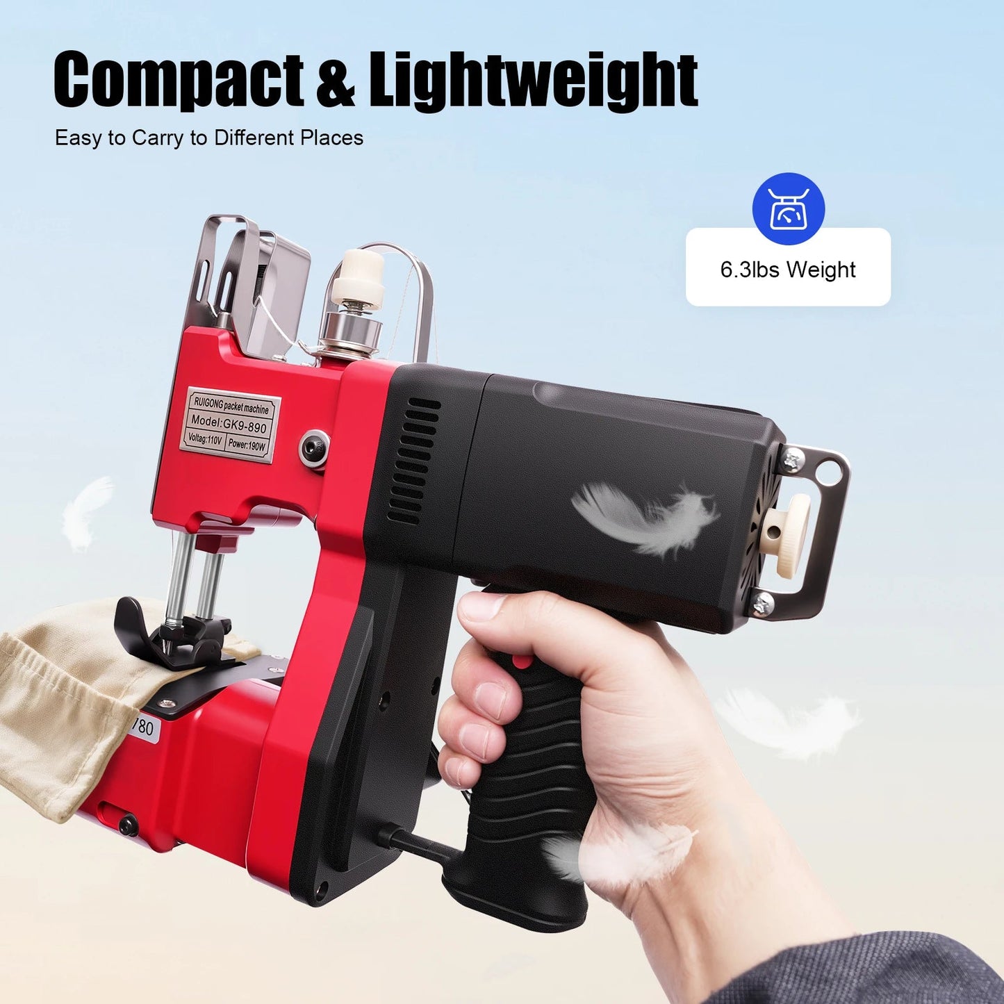 110V Portable Electric Stitching Machine Leather Canvas Sewing Machine Bag Stitching Closer Maximum Thickness 6mm 15000 RPM TechElect