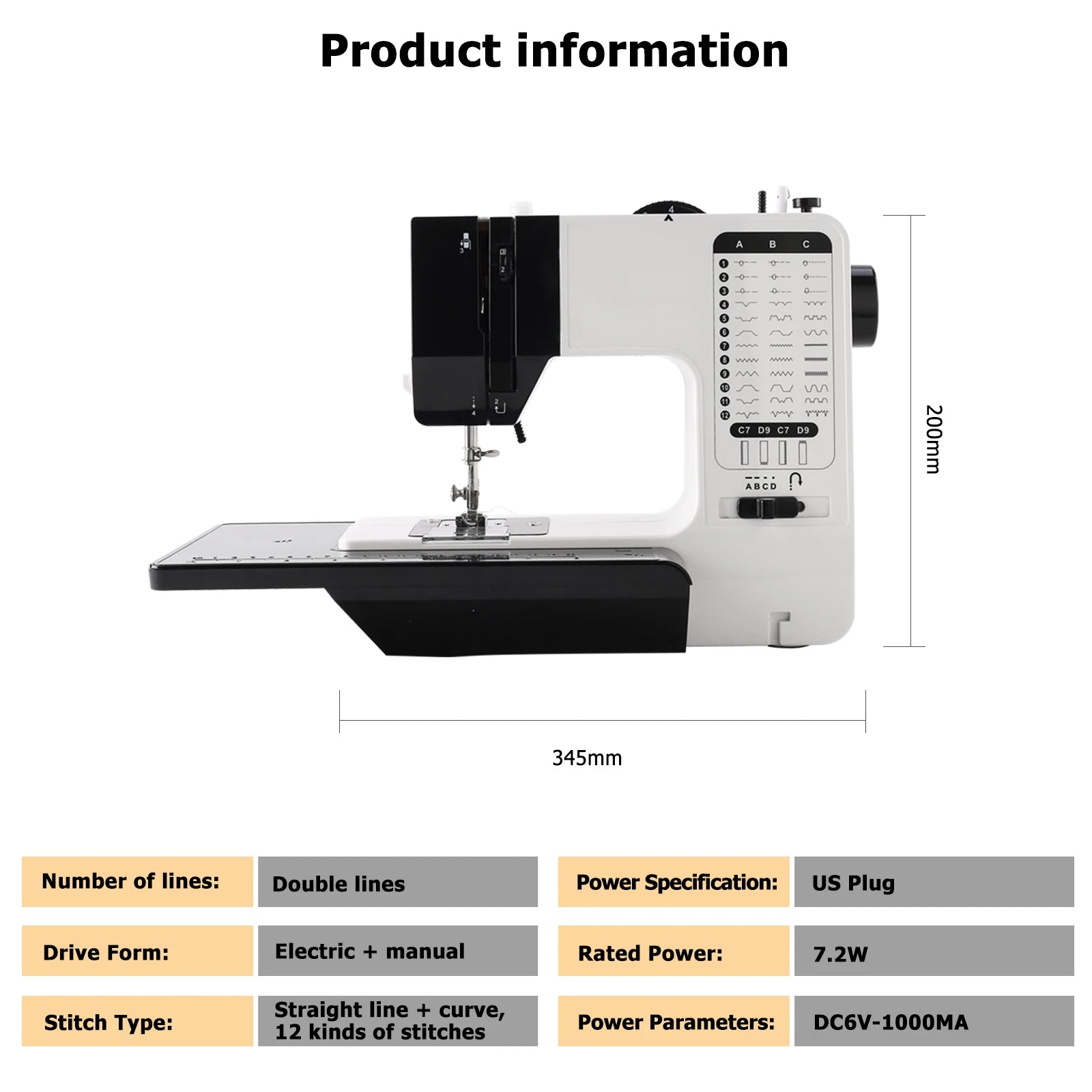 12 Stitches Mini Electric Sewing Machine with Sewing Table and 113PCS Sewing Kit Multifunctional base design TechElect