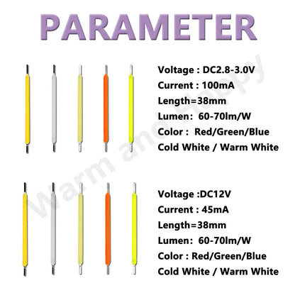 10pcs Edison Bulb LED Filament Lamp Parts 38mm DC3V DC12V LED Bead Incandescent Light Accessories Diode for holiday lighting DIY Techelectronicx