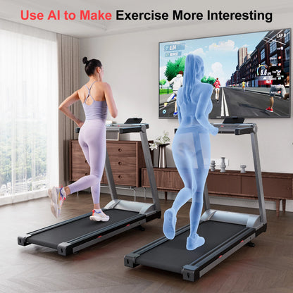 3.5HP Foldable Incline Home Treadmill Walking Pad with Handle Bar Holder 350LBS Capacity Touch Screen Smart App Data Monitoring TechElect