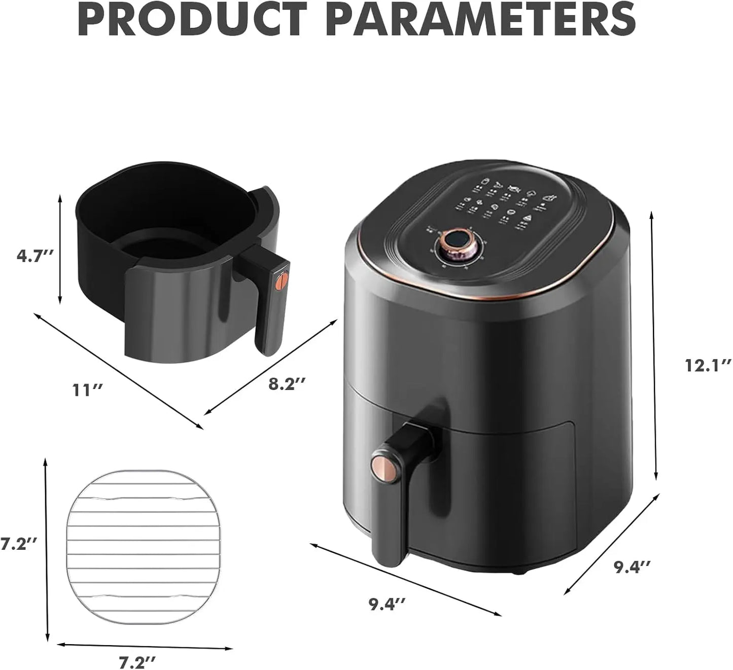 Air Fryer,Smart Compact 7.5L Oil-Free Electric Air Fryers, Timer and Temperature Control, 200°F Digital Airfryer with Flavor-Loc TechElect