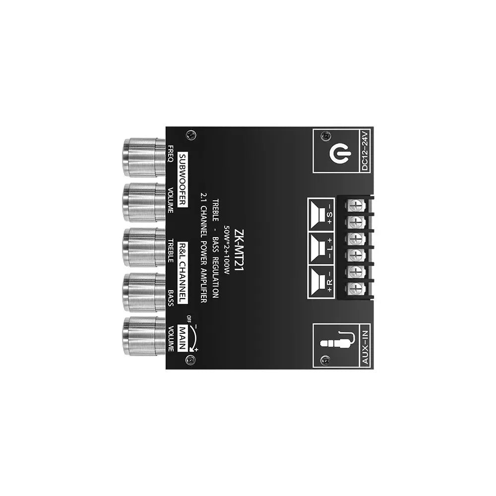 ZK-MT21 Digital Power Amplifier Board 2x50W+100W 2.1 Channel Subwoofer AUX 12V 24V Audio Stereo Bluetooth 5.0 Bass Amplifier Techelectronicx