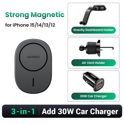 【Ship from Saudi Arabia】UGREEN Magnetic Car Phone Holder Stand 7.5W Wireless Charger For iPhone 16 15 14 13 12 Pro Max Charging - TechElect