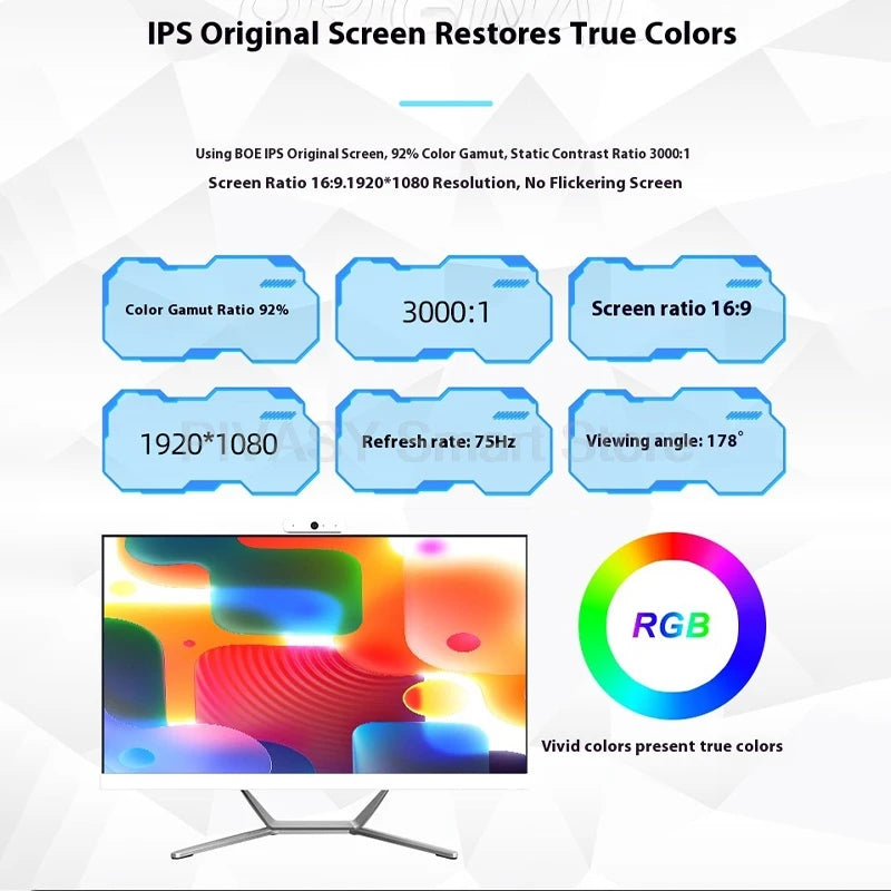 23.8 Inch New Ultra-Thin All-in-One Desktop PC FHD IPS 1920*1080 75Hz Convenient Support Wall-Mountable tv for Home Business TechElect