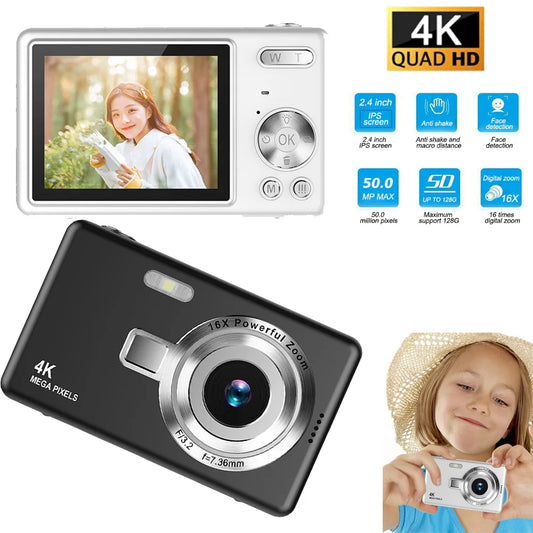 128GB 50MP 4K Digital Camera Video Camera 2.4 Inch Screen 16X Digital Zoom Anti-shake Face Detection Self Timer Video Cam - TechElect