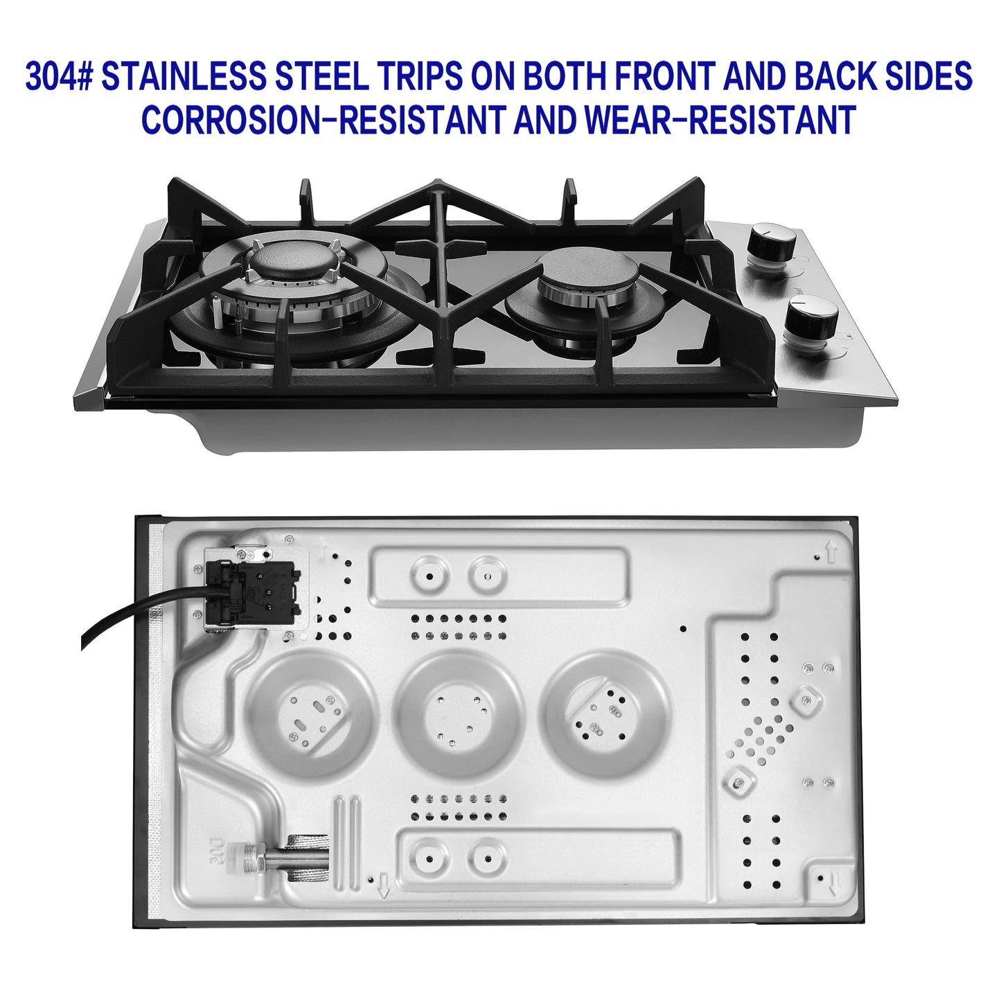 12 Inch 2-Burner Dual Fuel LPG/NG Gas Stove | Built-in for RV Outdoor & Apartment | Thermocouple Protection Tempered Black Glass Techelectronicx