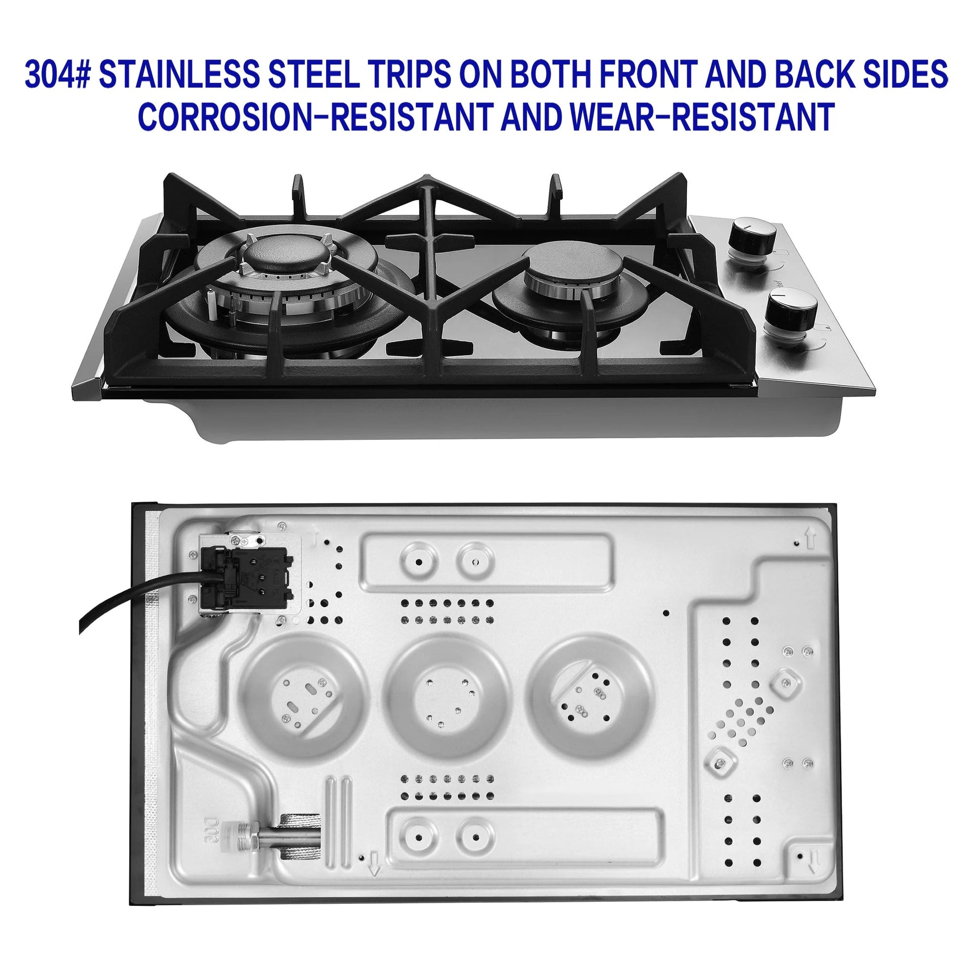 12 Inch 2-Burner Dual Fuel LPG/NG Gas Stove | Built-in for RV Outdoor & Apartment | Thermocouple Protection Tempered Black Glass Techelectronicx