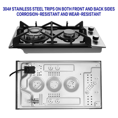 12 Inch 2-Burner Dual Fuel LPG/NG Gas Stove | Built-in for RV Outdoor & Apartment | Thermocouple Protection Tempered Black Glass Techelectronicx