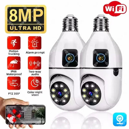 8MP E27 Bulb WIFI Camera Dual Lens Smart Home Surveillance Camera AI Human Tracking Voice Alarm Two-way Audio Color Night Vision TechElect