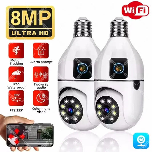 8MP E27 Bulb WIFI Camera Dual Lens Smart Home Surveillance Camera AI Human Tracking Voice Alarm Two-way Audio Color Night Vision TechElect