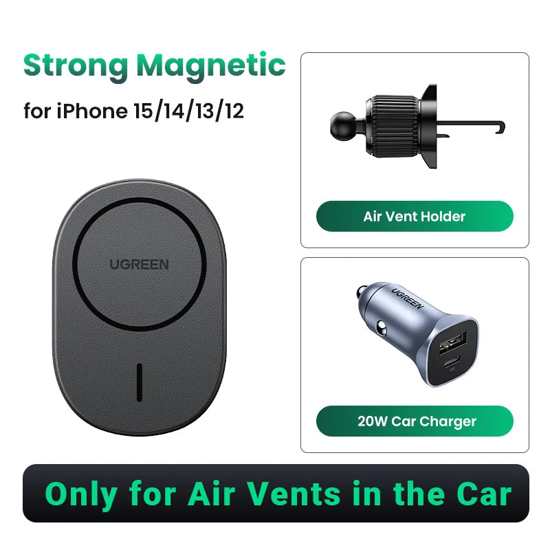 【Ship from Saudi Arabia】UGREEN Magnetic Car Phone Holder Stand 7.5W Wireless Charger For iPhone 16 15 14 13 12 Pro Max Charging - TechElect