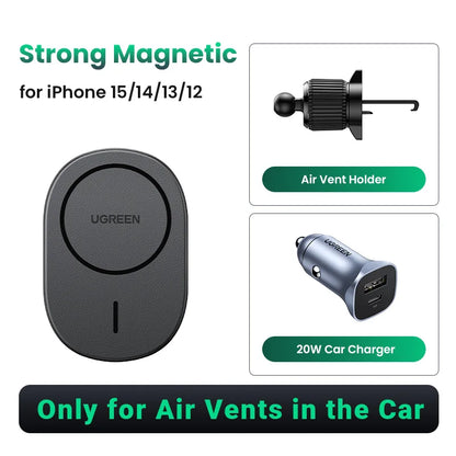 【Ship from Saudi Arabia】UGREEN Magnetic Car Phone Holder Stand 7.5W Wireless Charger For iPhone 16 15 14 13 12 Pro Max Charging - TechElect