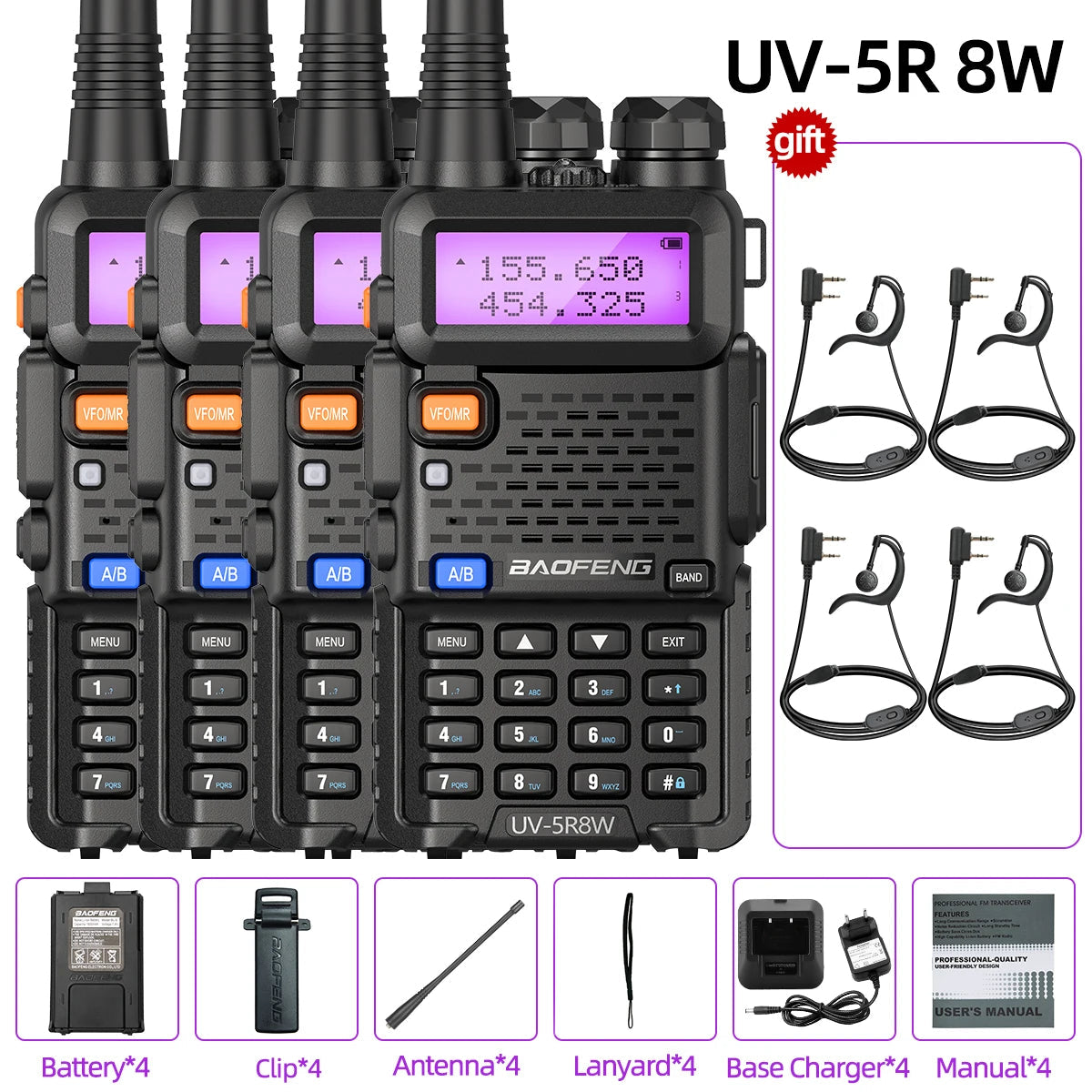 1/2/4 PCS Baofeng UV 5R 8W Walkie Talkie Dual Band VHF UHF Portable FM Amateur 1800mAh UV5R Two way Radio Ham Radio For Climb Techelectronicx