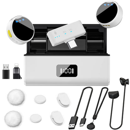 100M Wireless Microphone for Phone Professional Magnetic Lavalier Microphone with Charging Box Noise Reduction for Recording Techtronicx