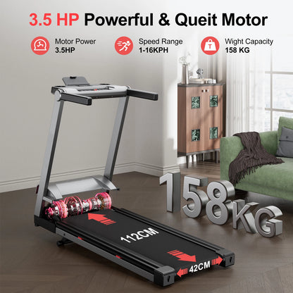 3.5HP Foldable Incline Home Treadmill Walking Pad with Handle Bar Holder 350LBS Capacity Touch Screen Smart App Data Monitoring TechElect