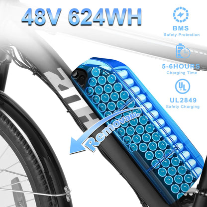 1000W Peak 48V Electric Bike for Adults, 26 inch Electric Mountain Bike with Removable Battery,Up to 50Miles Range 20 MPH TechElect