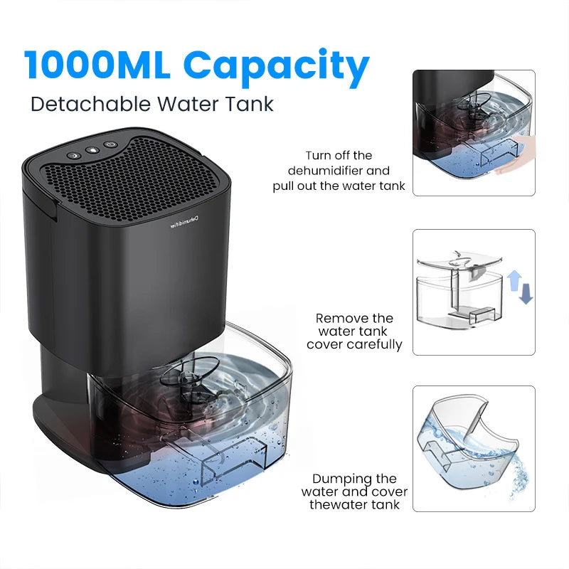 1000ML Air Dehumidifier with Basic Air Filter for Home Room Office Kitchen Moisture Absorbers Machine Anti Humidity Air Dryer TechElect
