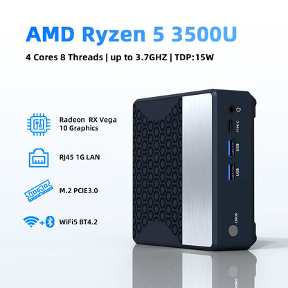ZXIPC Mini PC AMD Ryzen 5 3500U 16GB DDR4 500GB SSD NVME Wifi5 BT4.2 Windows 11 Triple Display Desktop DIY Gamer Computer TechElect