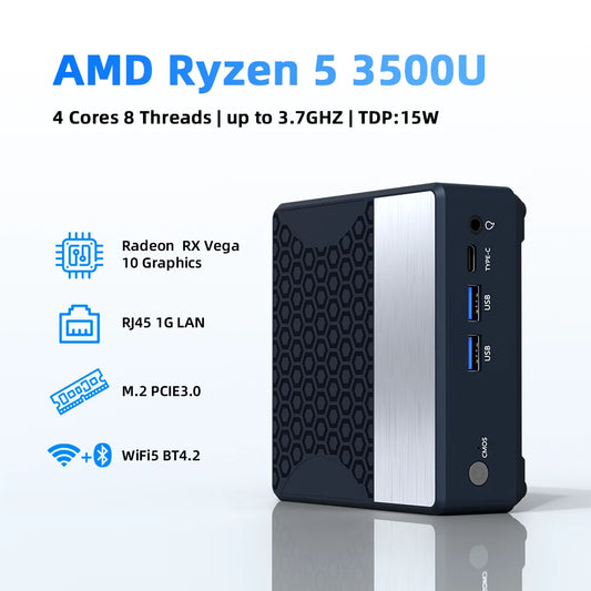 ZXIPC Mini PC AMD Ryzen 5 3500U 16GB DDR4 500GB SSD NVME Wifi5 BT4.2 Windows 11 Triple Display Desktop DIY Gamer Computer TechElect