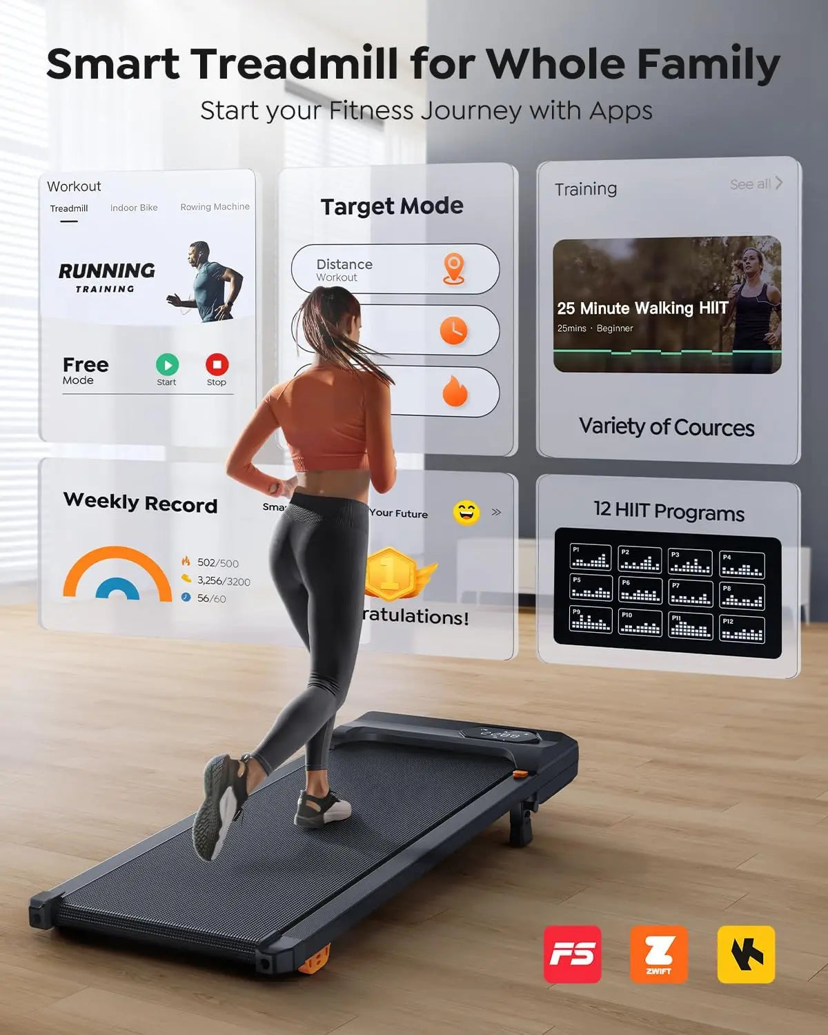 Walking Pad Treadmill with 10% Incline, Under Desk Treadmill, Compact Portable Treadmills for Home Office, 285lbs Capacity, APP/ TechElect
