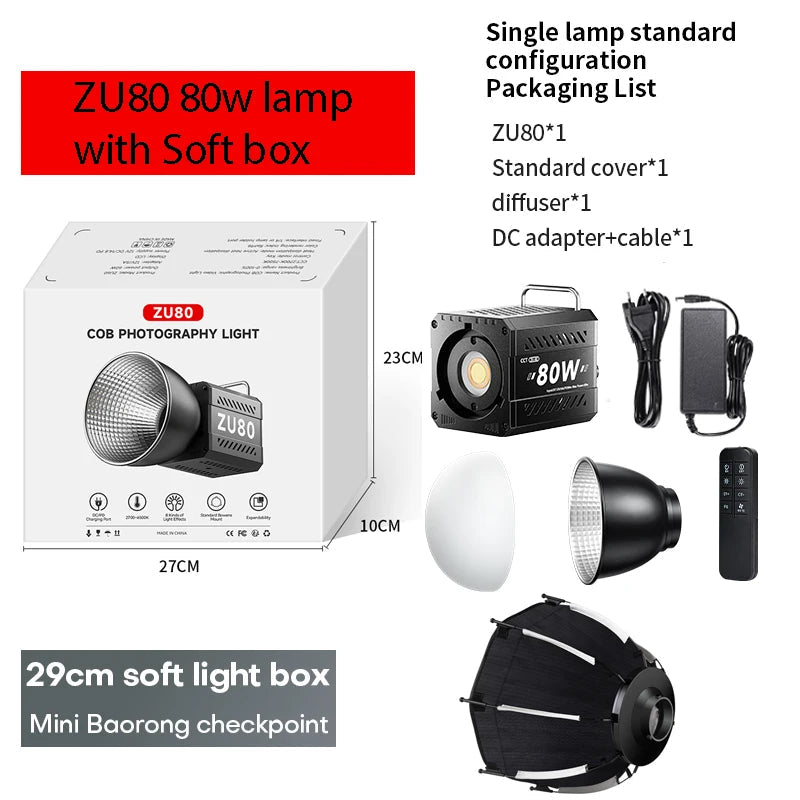 ZU80/ZU60 Photo Studio Light COB Bi-Color 2500-8500K CRI≥95 TLCI≥97 With Diffuser LED Video Lights Fill Lighting Techelectronicx